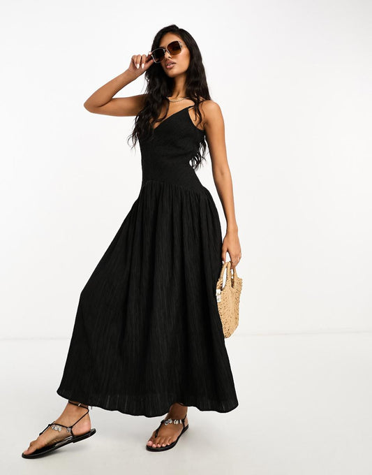 ASOS DESIGN full skirt midi crinkle sundress in black