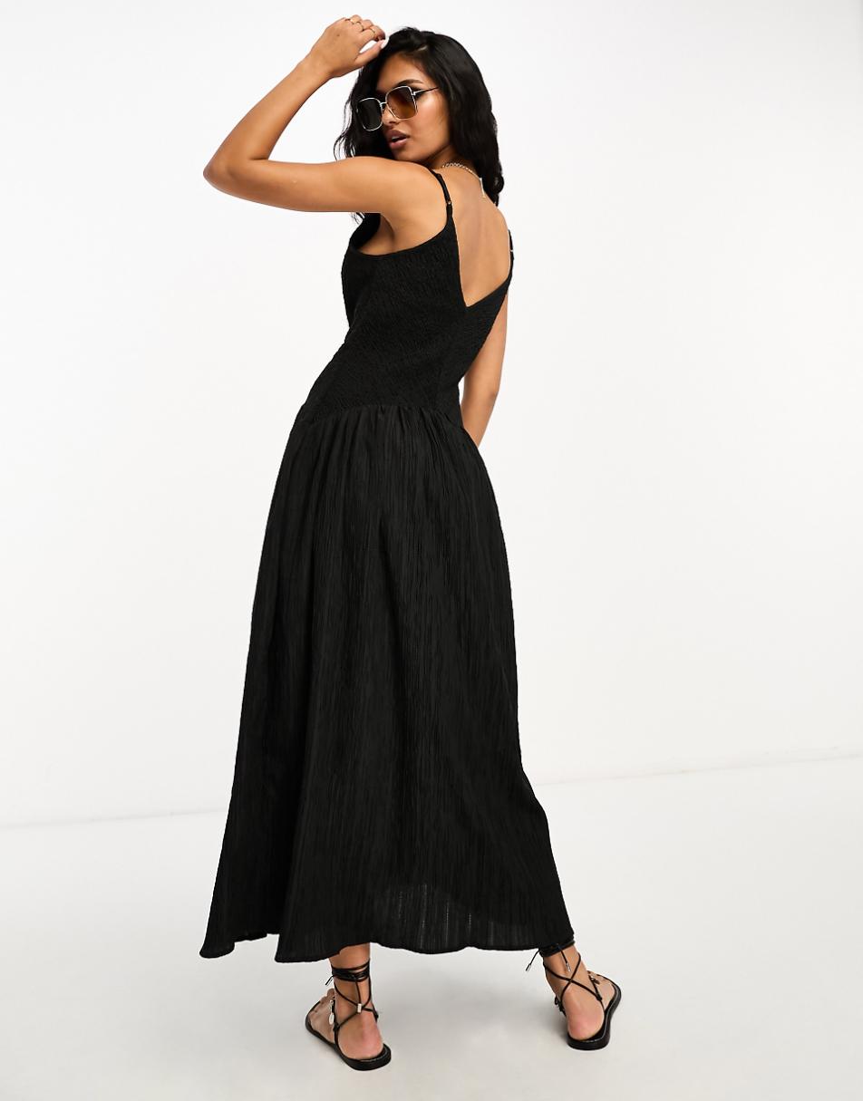 ASOS DESIGN full skirt midi crinkle sundress in black