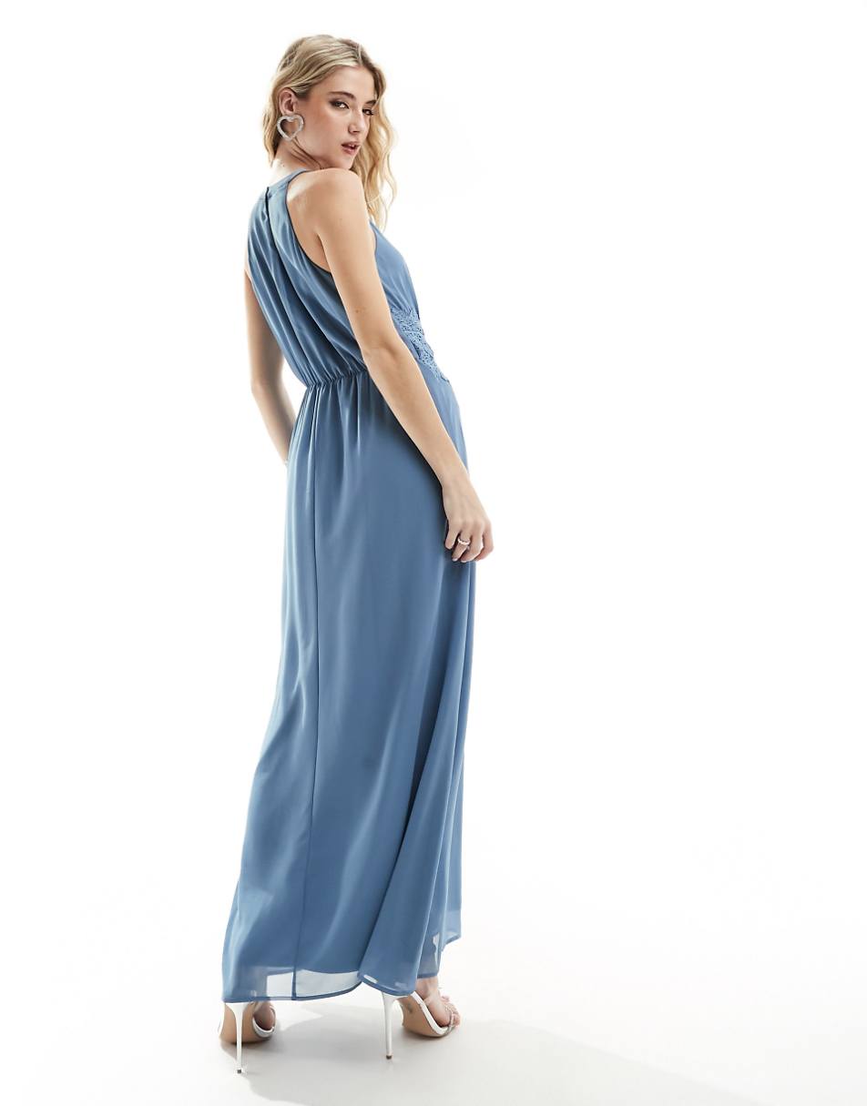 Vila Bridesmaid halterneck maxi dress in blue