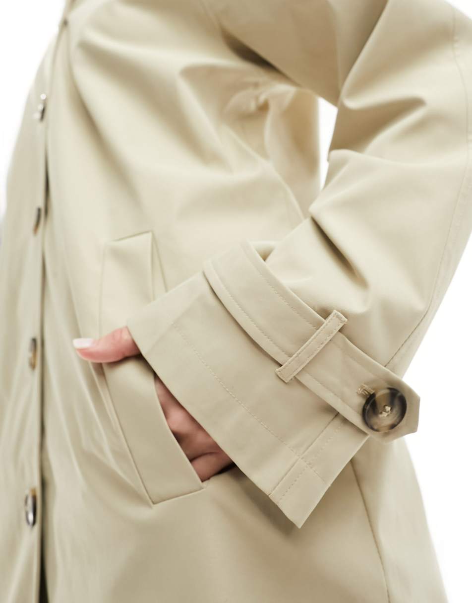 Vila trench coat with button front detail in stone