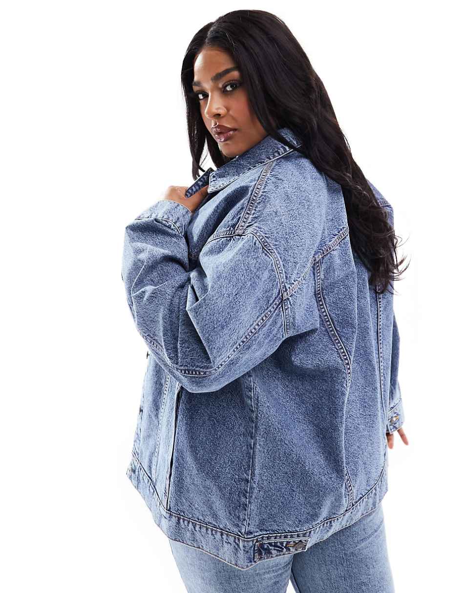 ASOS DESIGN Curve oversized 90's denim jacket in mid wash blue