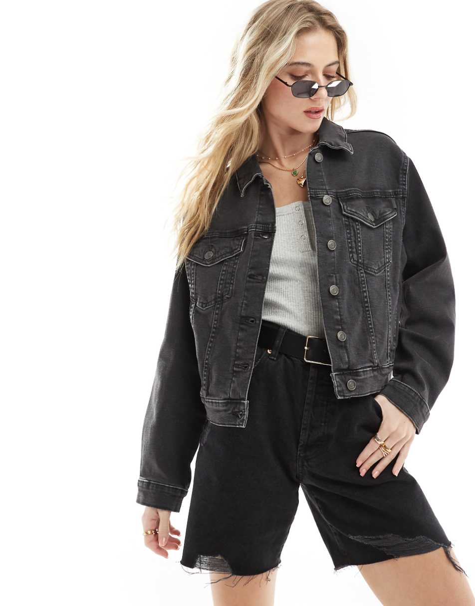 ASOS DESIGN denim western jacket in wash black