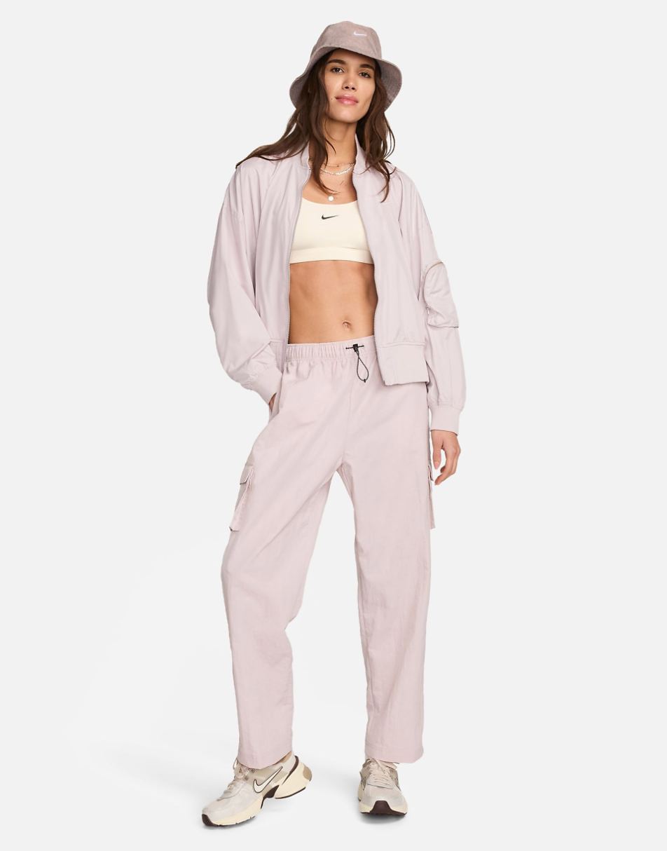 Nike Essenitals oversized bomber jacket in light pink