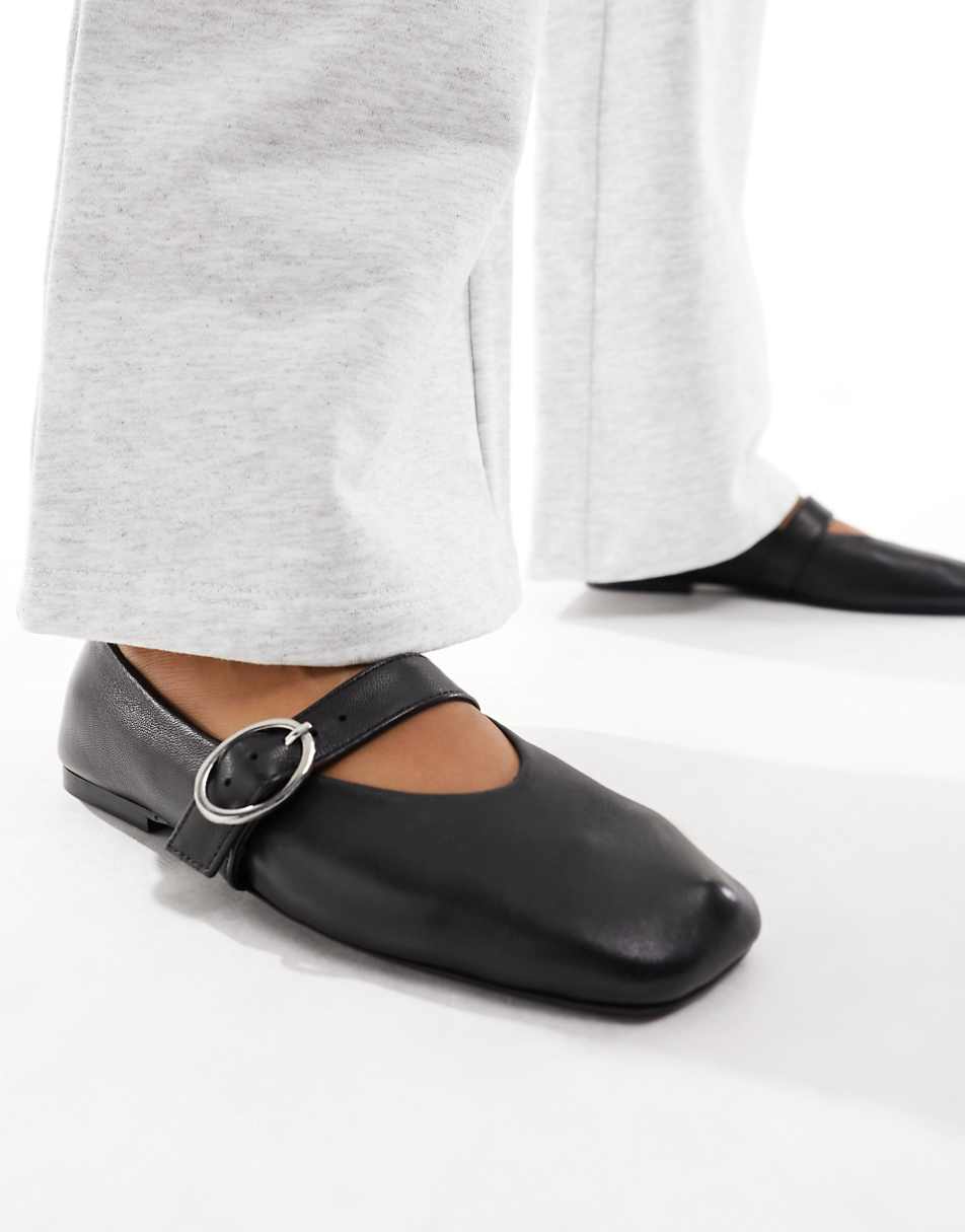 ASOS DESIGN Luxe Premium Leather Mary Jane ballet flats in black