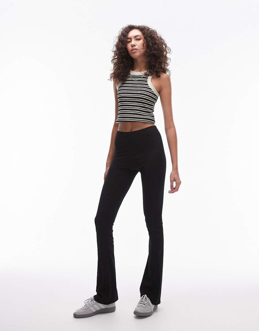 Topshop Tall skinny ribbed flared pants in black