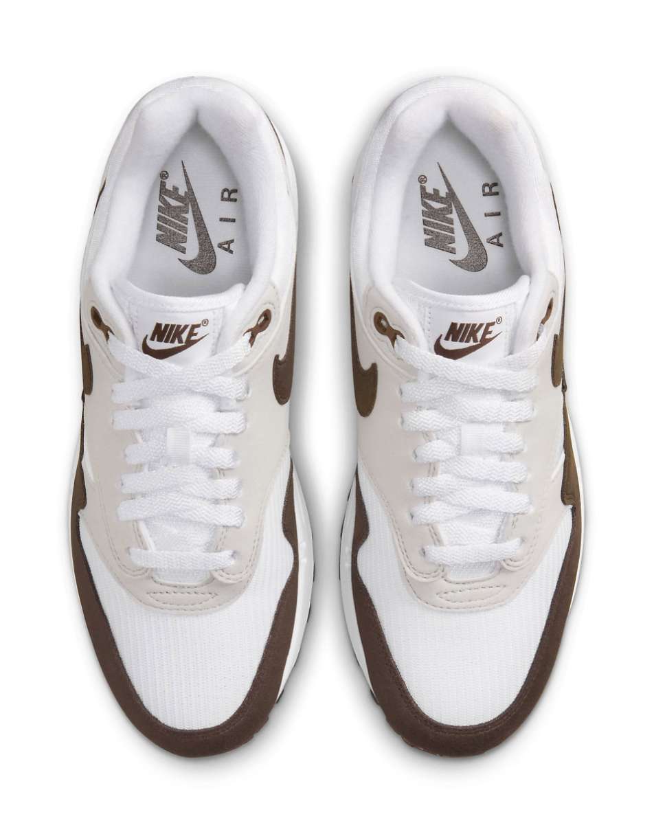 Nike Air Max 1 sneakers in white and dark brown