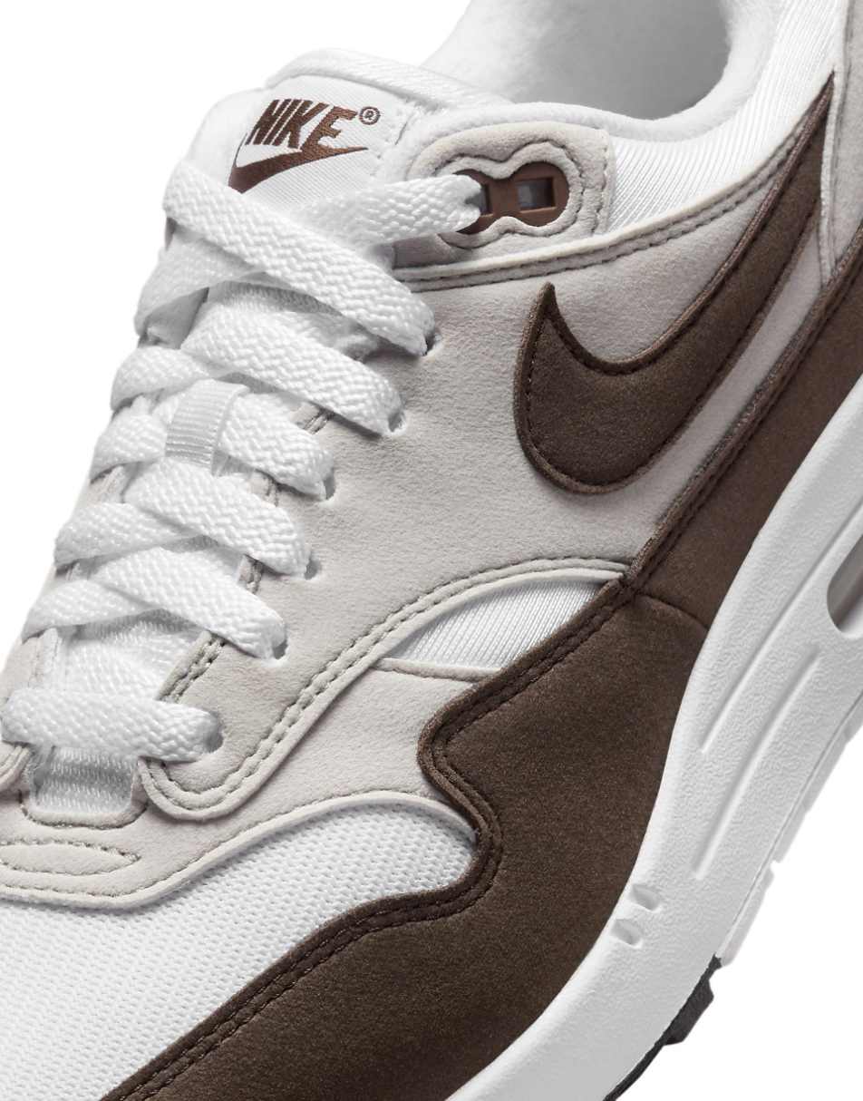 Nike Air Max 1 sneakers in white and dark brown
