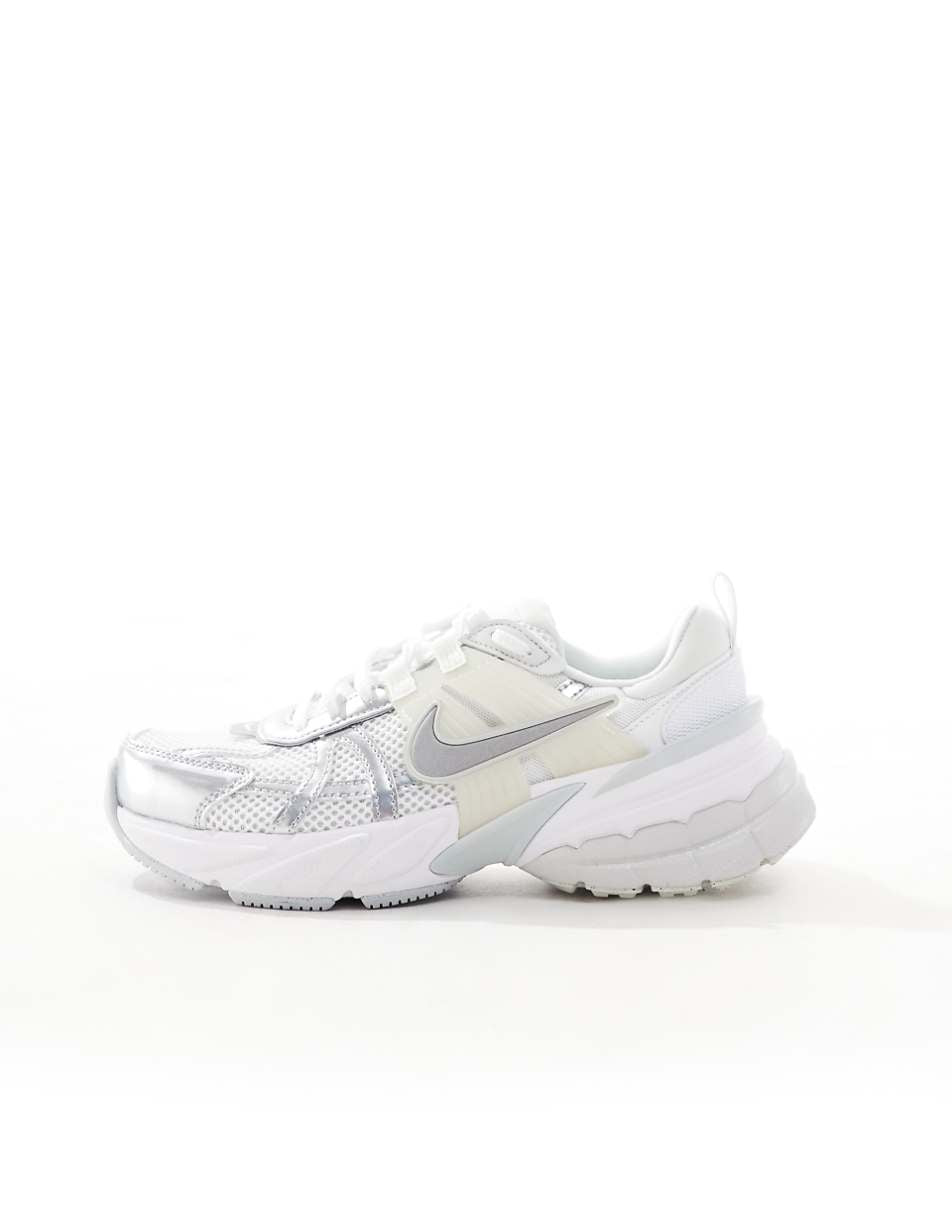 Nike V2K Run sneakers in white and silver