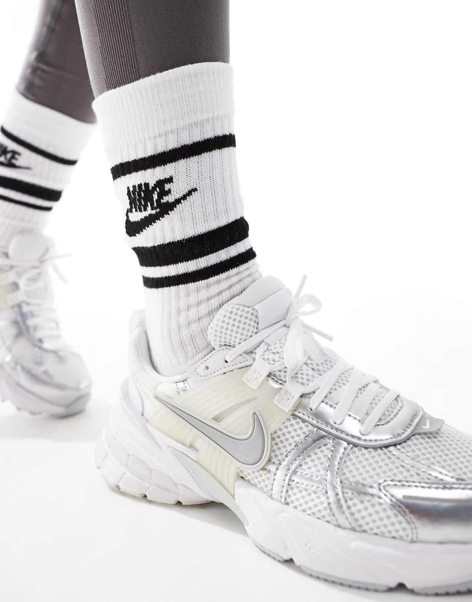 Nike V2K Run sneakers in white and silver