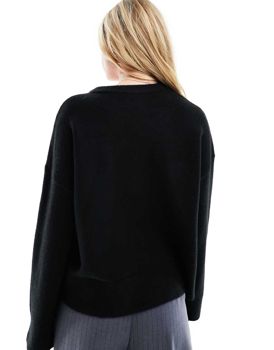 ASOS DESIGN boxy crew neck sweater in black