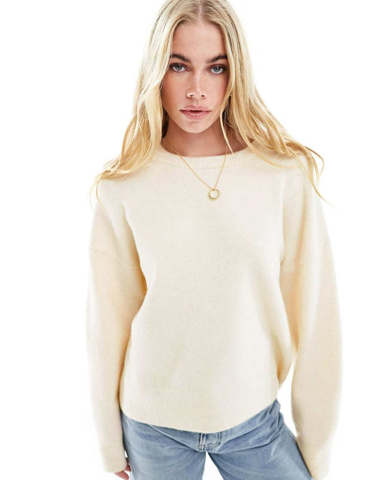 ASOS DESIGN boxy crew neck sweater in cream