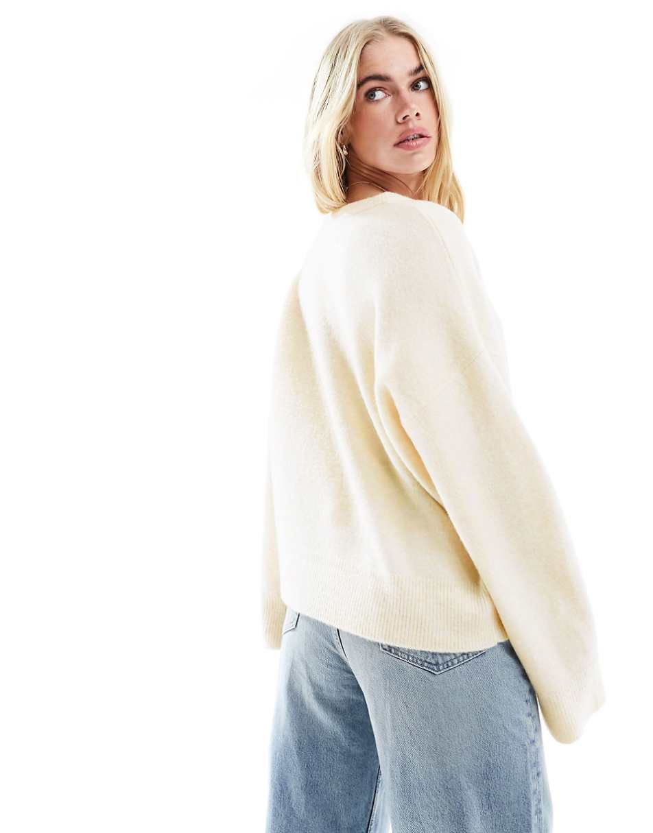 ASOS DESIGN boxy crew neck sweater in cream