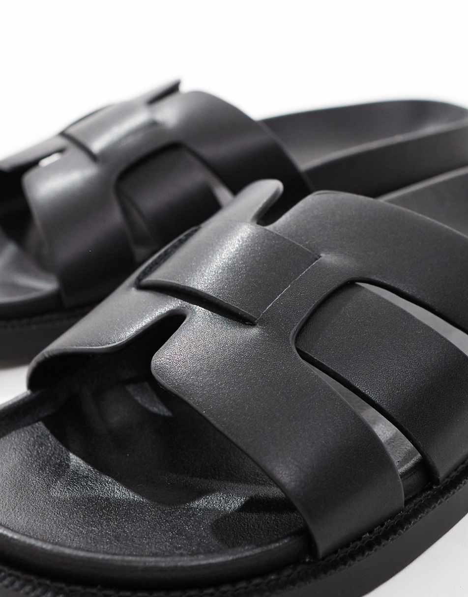 Truffle Collection triple strap footbed sandals in black