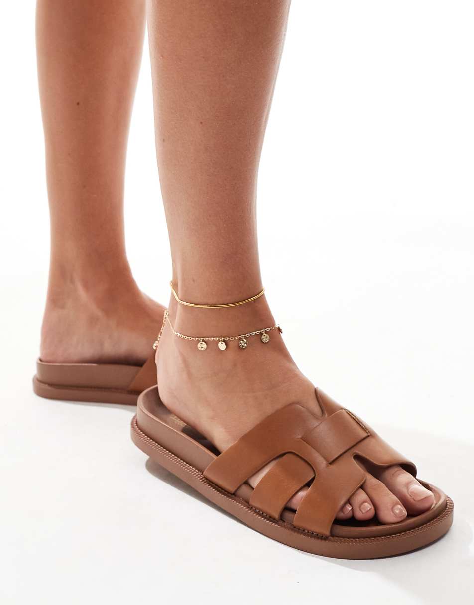 Truffle Collection triple strap footbed sandals in tan