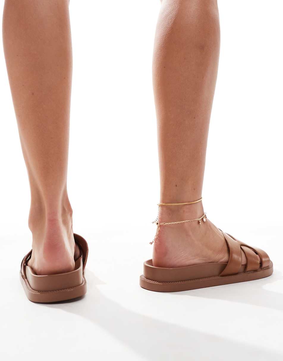 Truffle Collection triple strap footbed sandals in tan