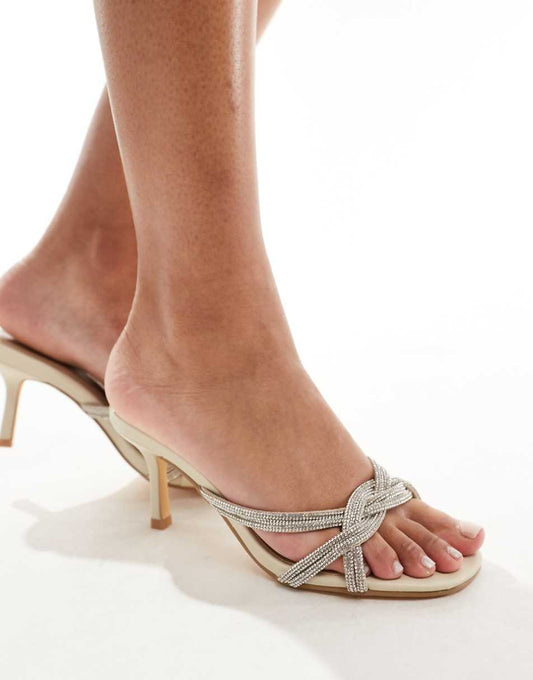 Truffle Collection heel embelished mule sandals in stone