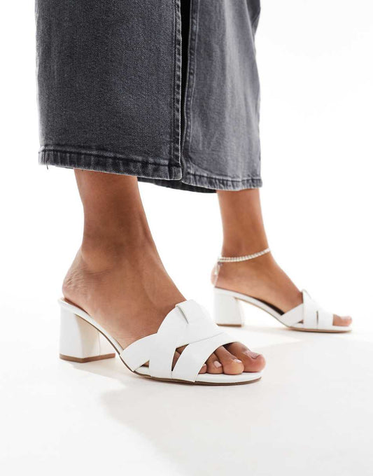 Truffle Collection block heel mule sandals in white