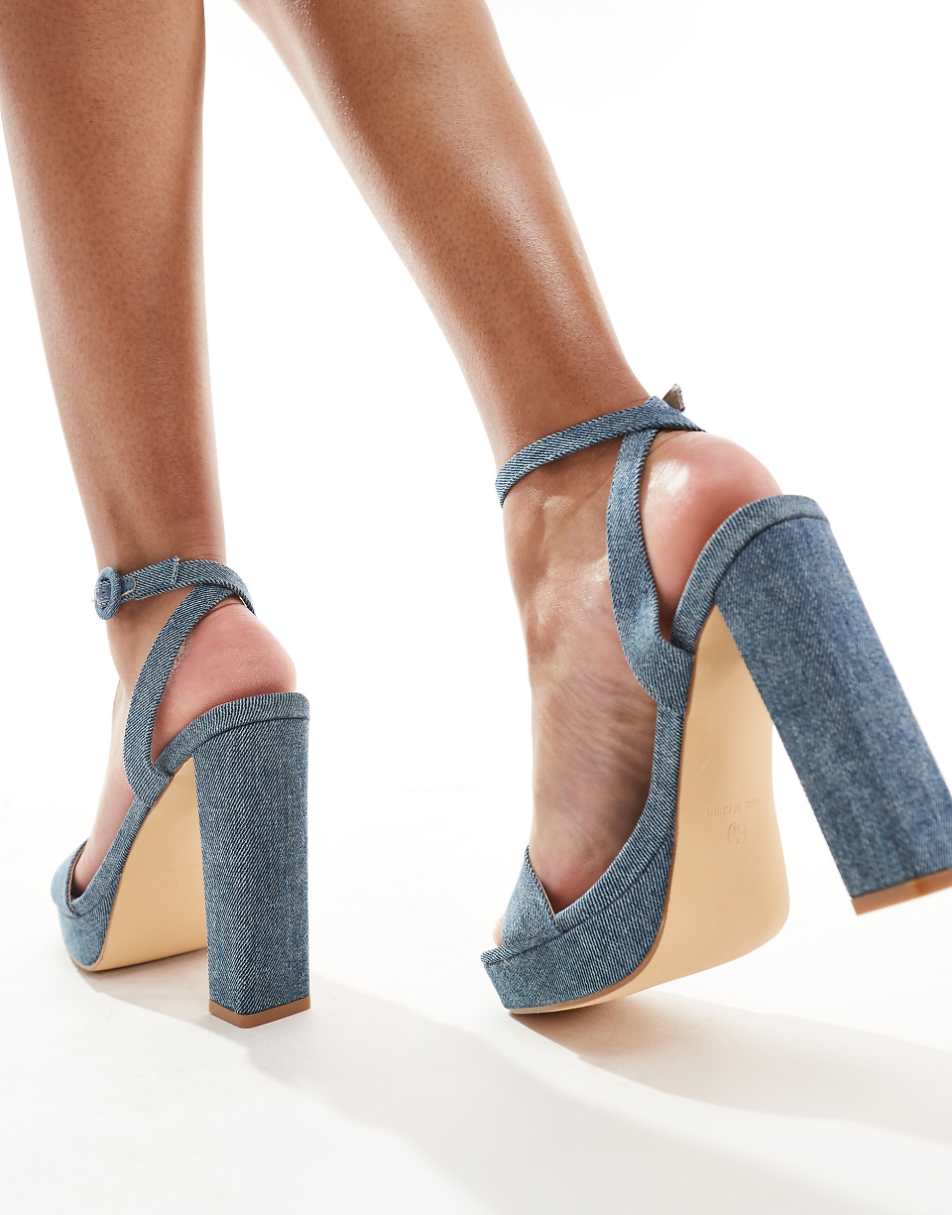 Truffle Collection platform heel sandals in denim