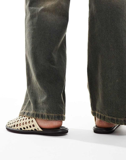Free People woven leather slip on mules in buttermilk