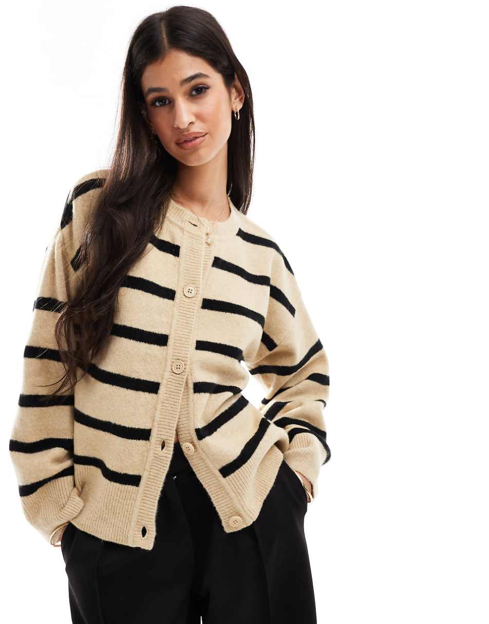 ASOS DESIGN boxy knit button front crew neck cardigan in stripe