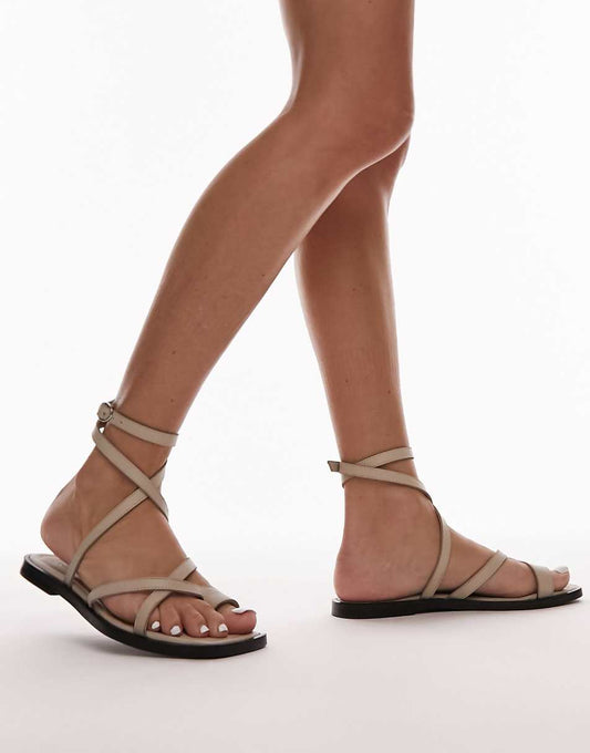 Topshop Kai leather sandals with toe loop in off white