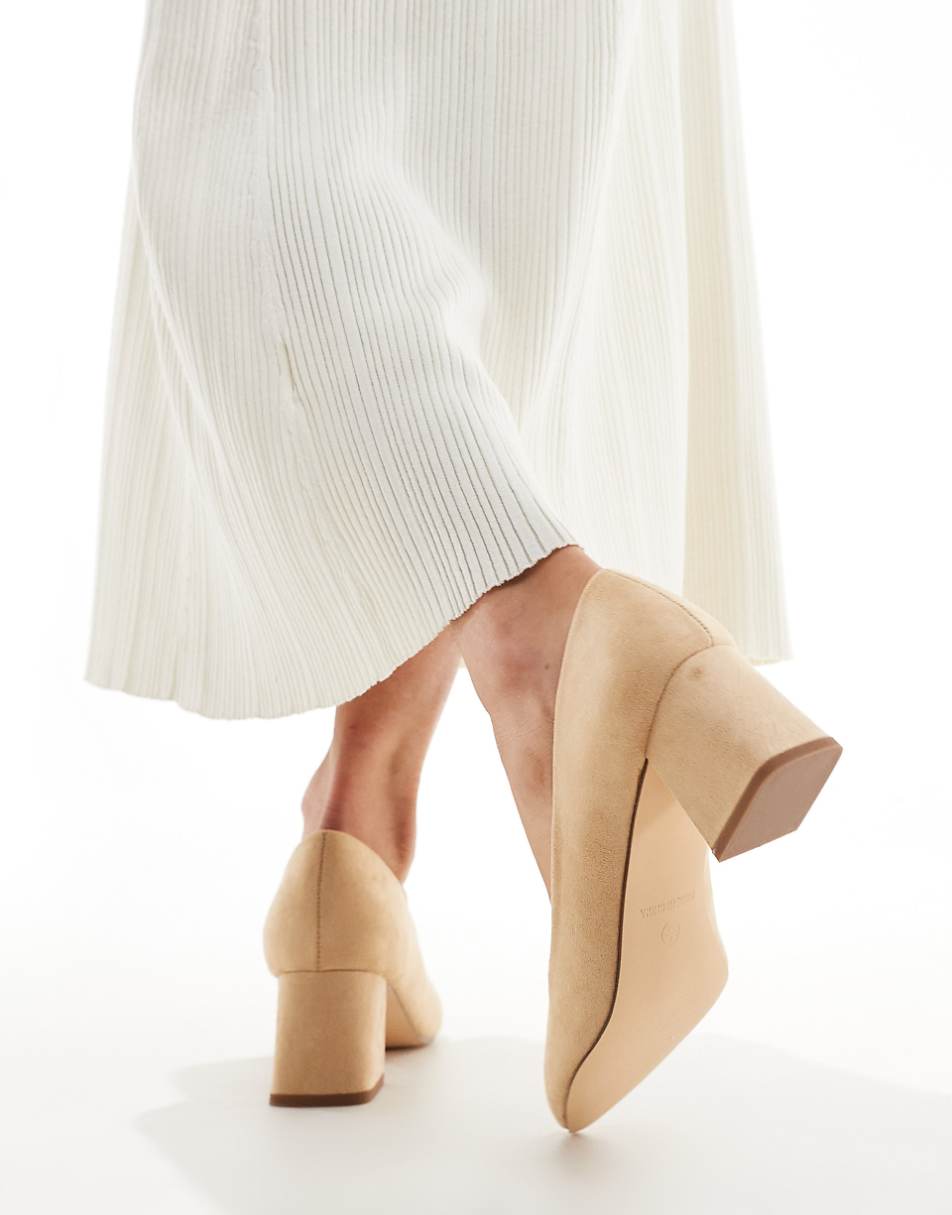 Truffle Collection wide fit block heel pumps in beige