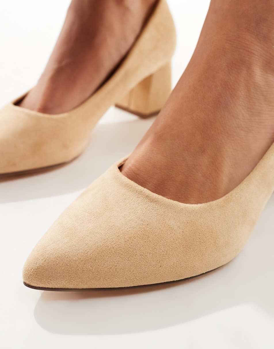 Truffle Collection wide fit block heel pumps in beige