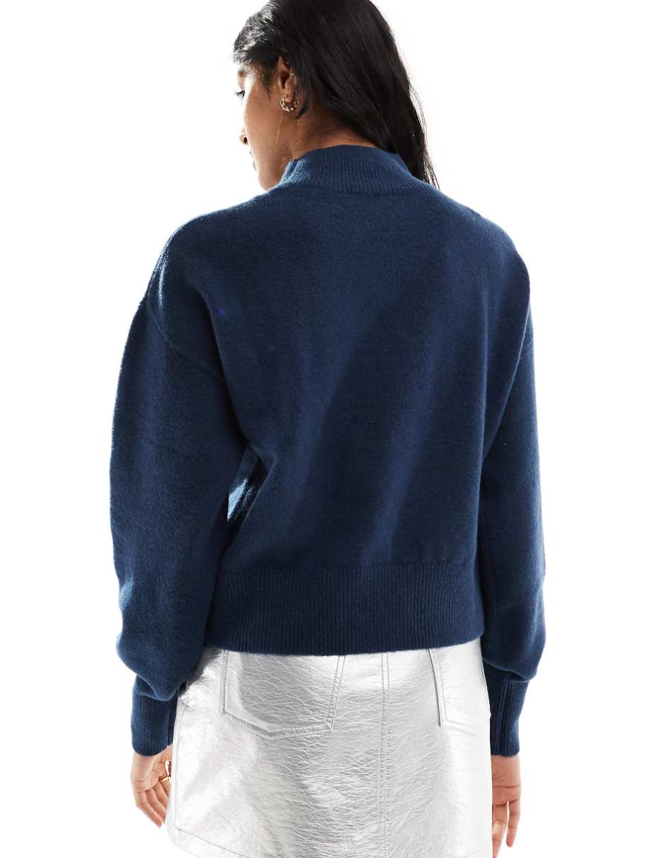 & Other Stories mock neck sweater in dark blue