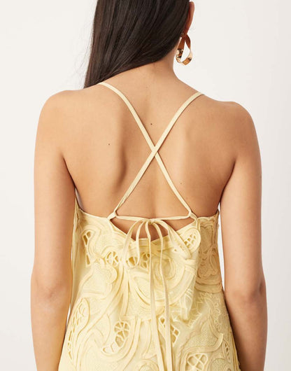 ASOS EDITION embroidered cut work cami column maxi dress in yellow