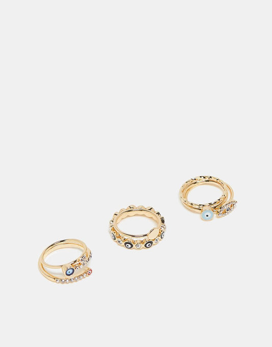 ALDO Daralaenna 3-pack eye charm rings in gold