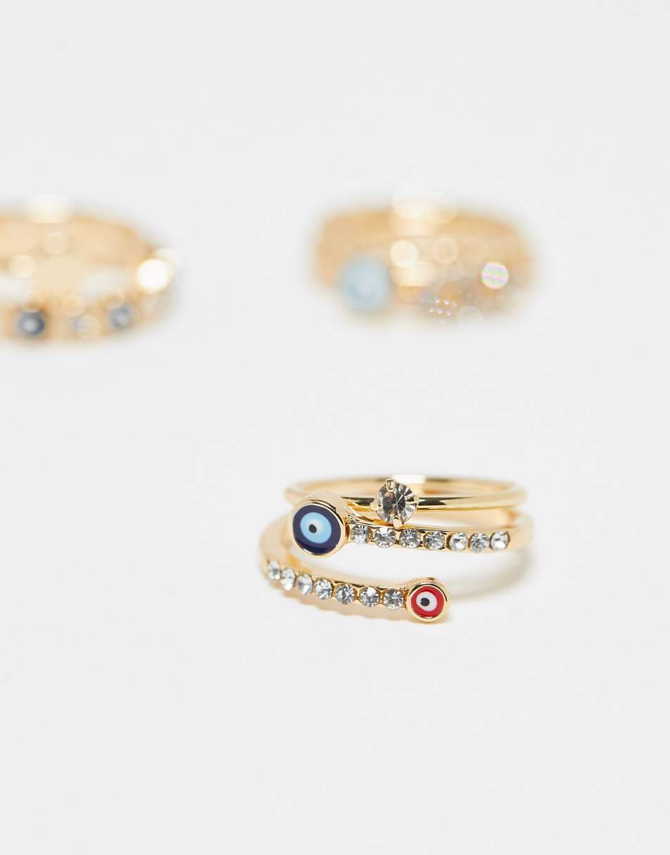 ALDO Daralaenna 3-pack eye charm rings in gold