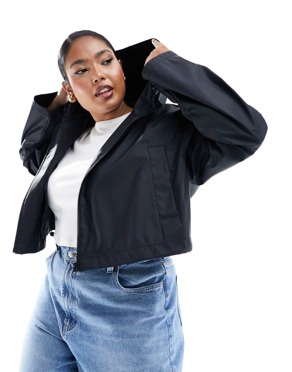 ASOS DESIGN Curve cropped rain jacket with hood in black