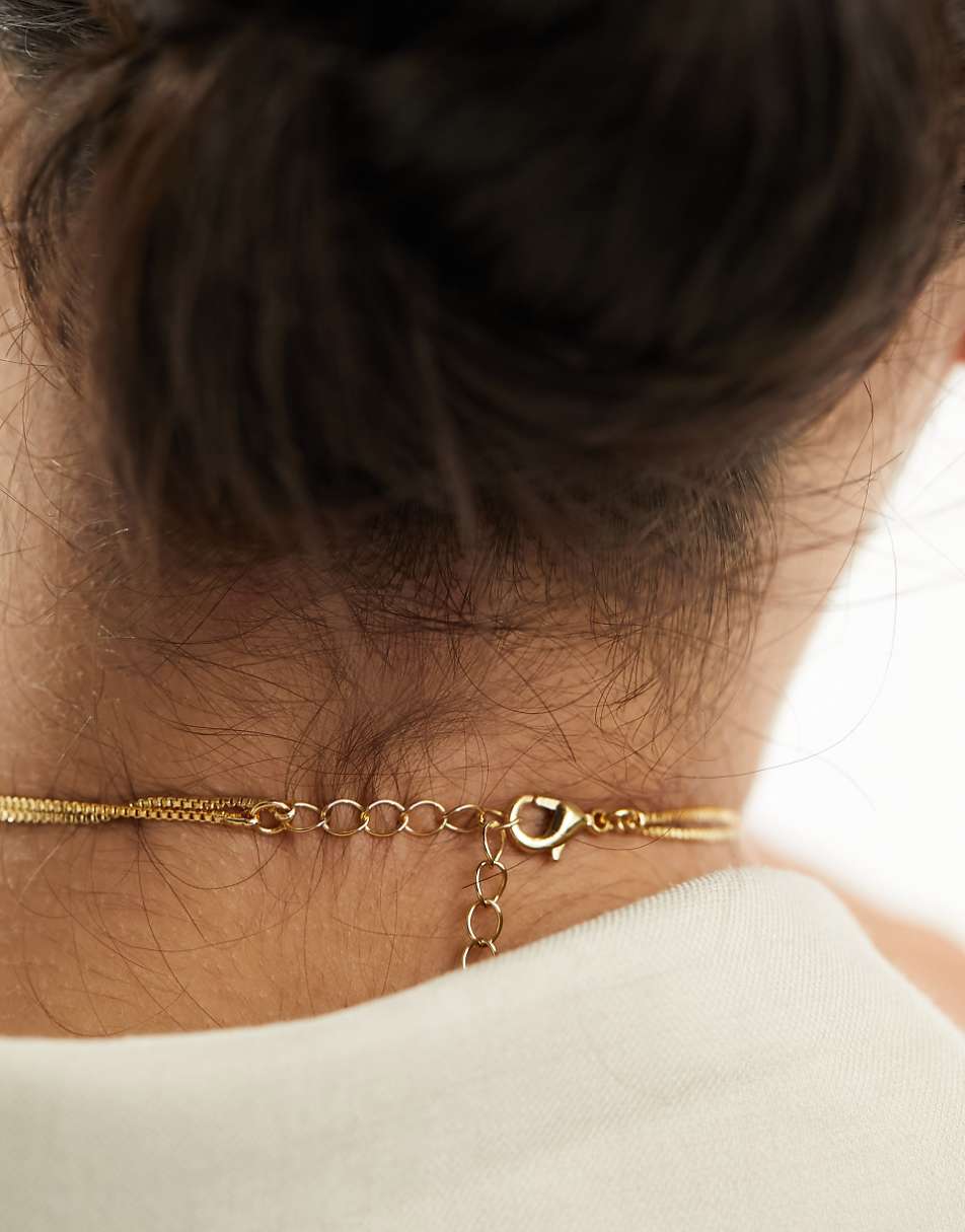 ASOS DESIGN 14k gold plated multirow necklace with cubic zirconia charm with gift bag - GOLD