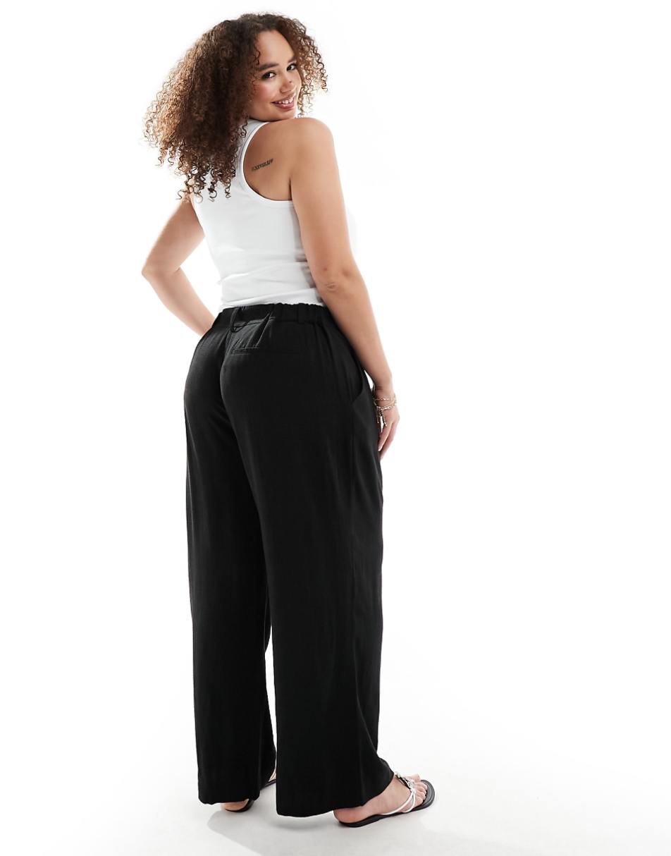 ASOS DESIGN Curve Wide leg dad pants with linen in black