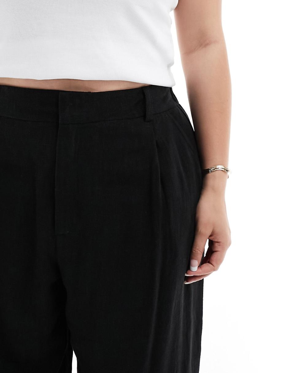 ASOS DESIGN Curve Wide leg dad pants with linen in black