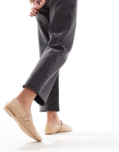 ASOS DESIGN Wide Fit Lottie Mary Jane ballet flats in beige