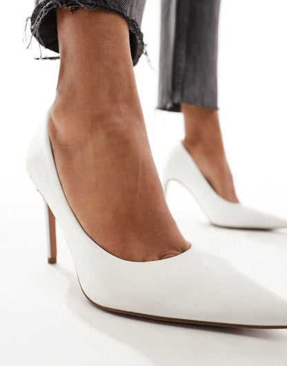 ASOS DESIGN Paphos pointed high heeled pumps in ivory satin