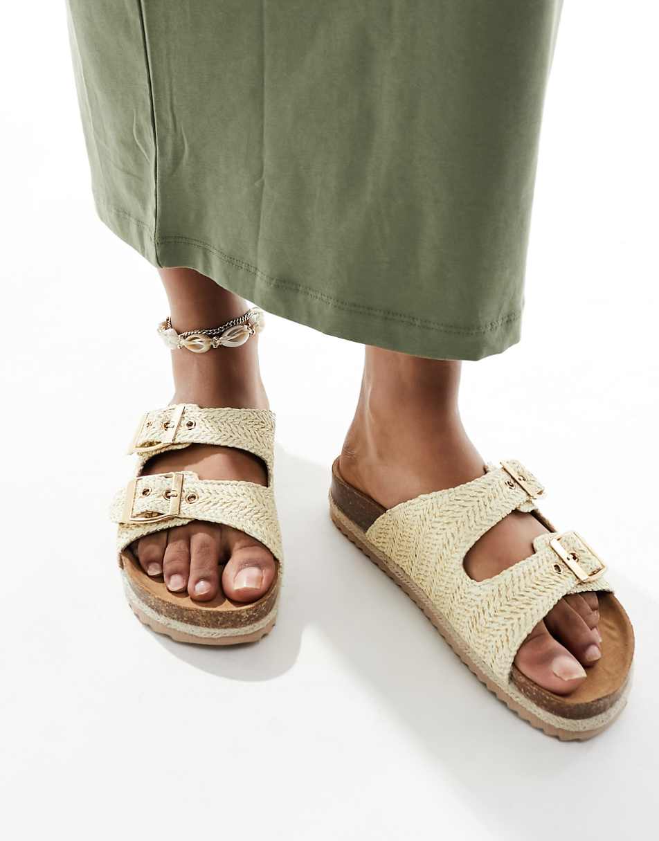 South Beach double buckle espadrille sandals in natural