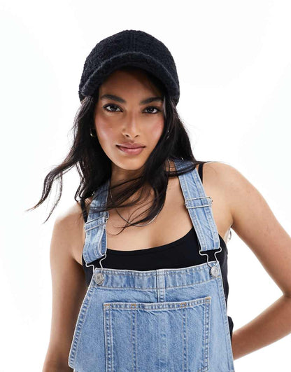 ASOS DESIGN short denim overalls in mid blue