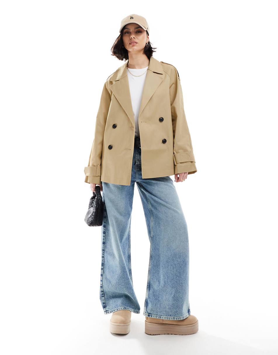 ASOS DESIGN short trench coat in stone