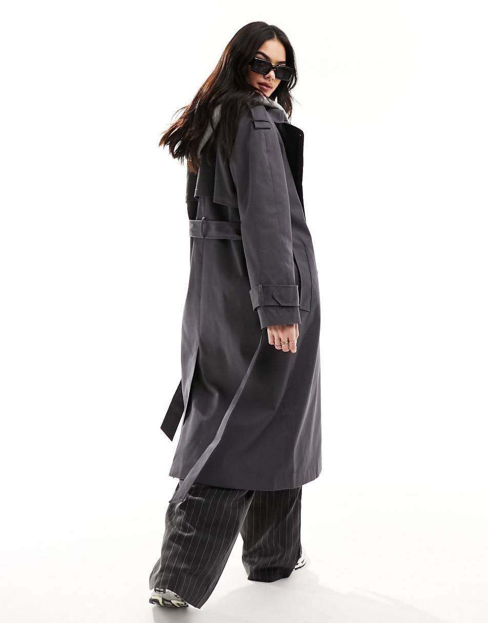 ASOS DESIGN longline trench coat in charcoal