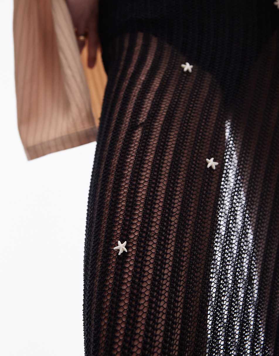 Topshop knit sheer knit starfish skirt in black