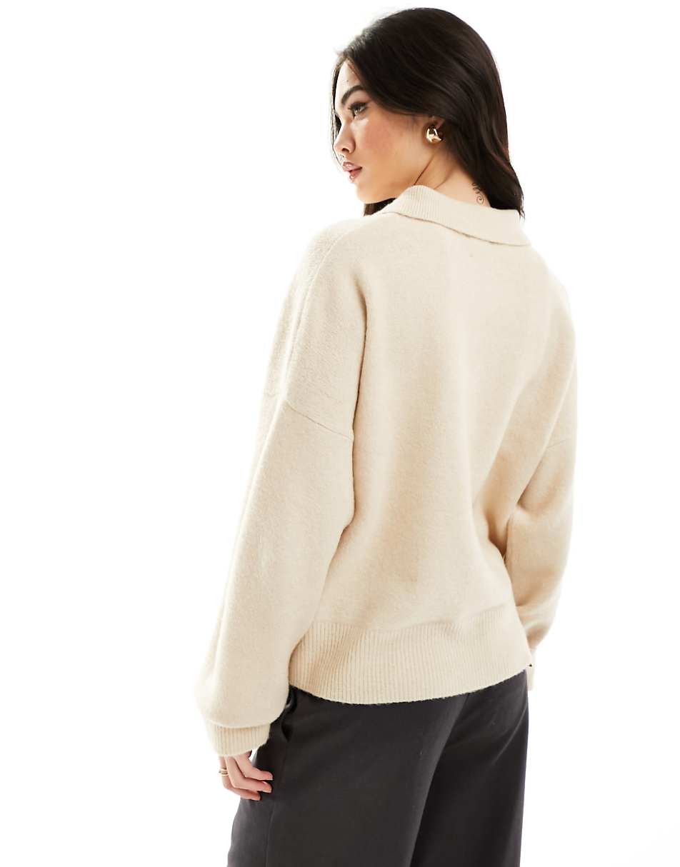 ASOS DESIGN knit collar shirt cardigan in oatmeal