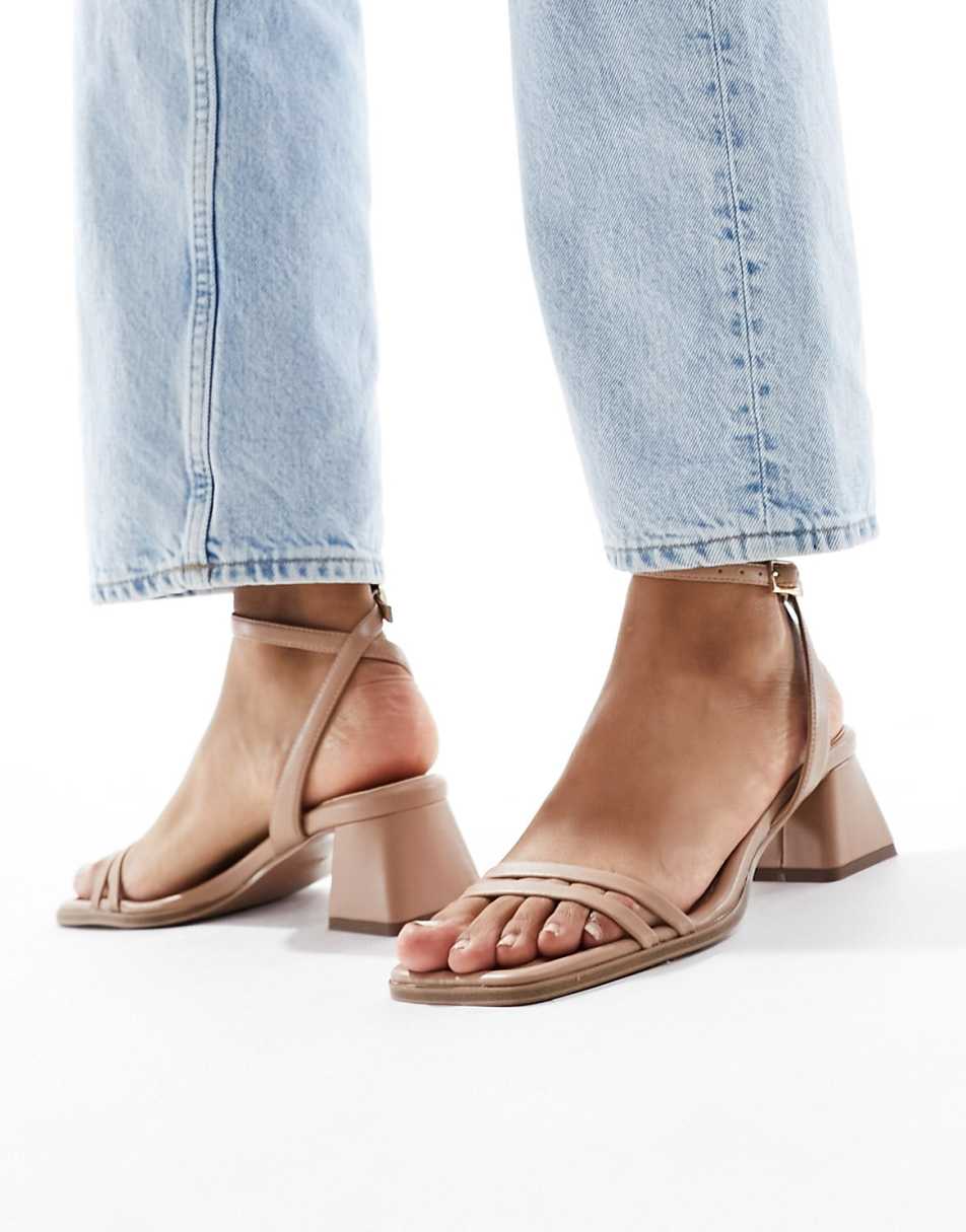 ASOS DESIGN Honeydew mid block heeled sandals in beige