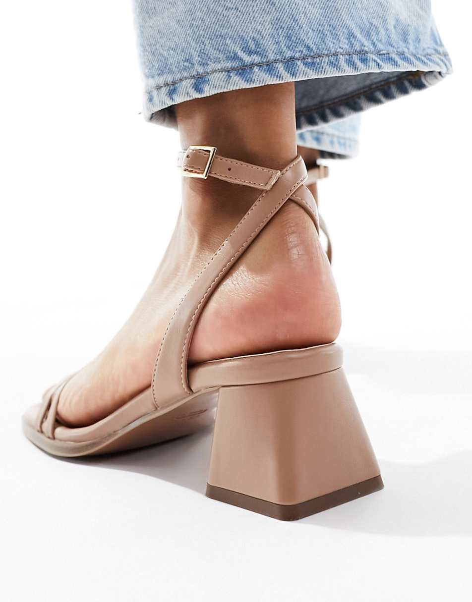 ASOS DESIGN Honeydew mid block heeled sandals in beige