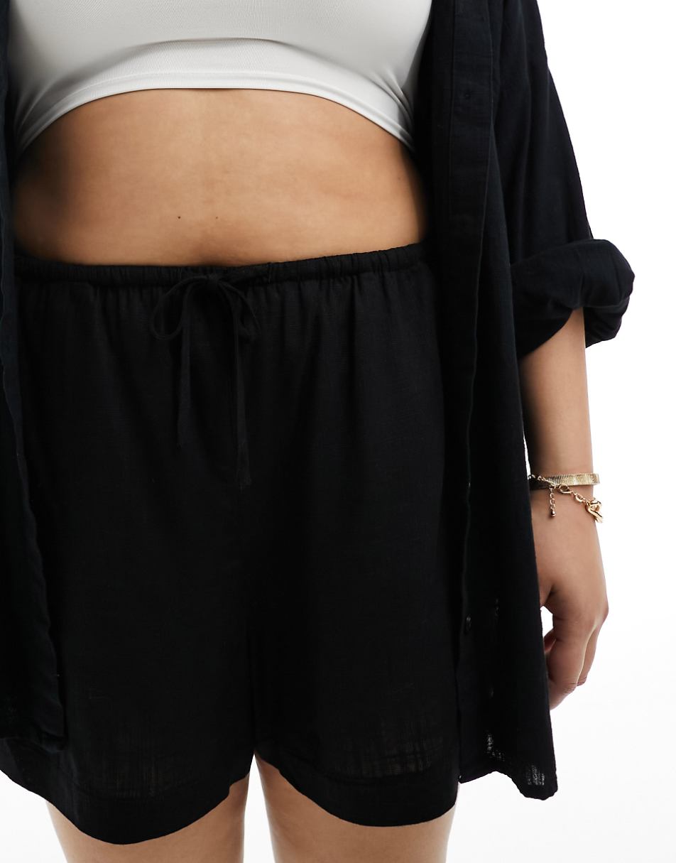 ASOS DESIGN Curve pull on short with linen in black