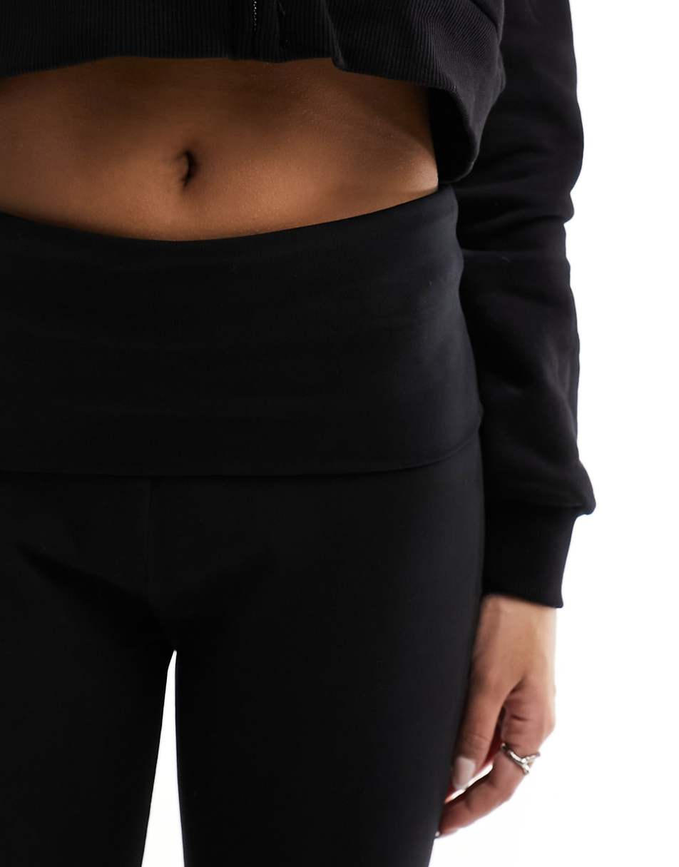 Stradivarius flare legging with fold over waist in black