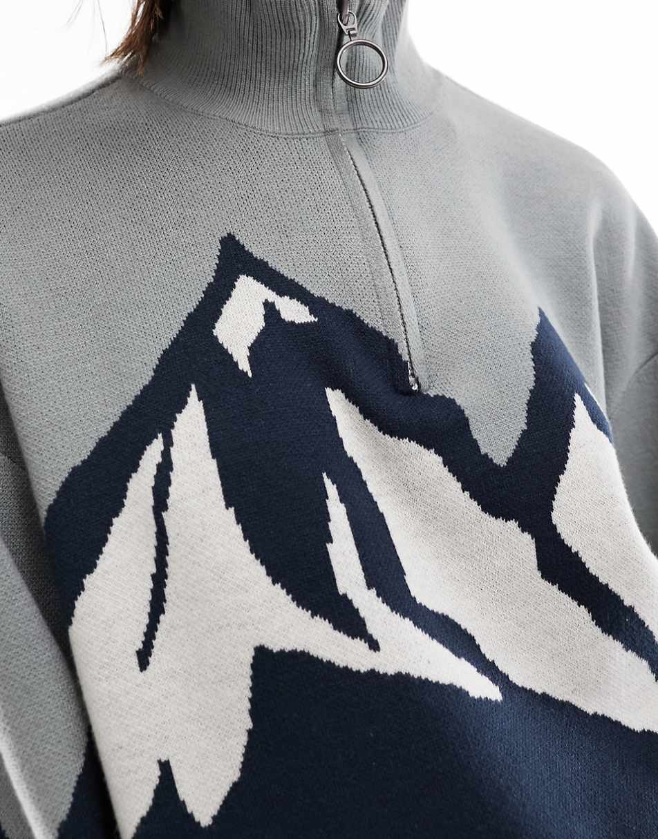 Noisy May half zip knit mountain pullover in blue