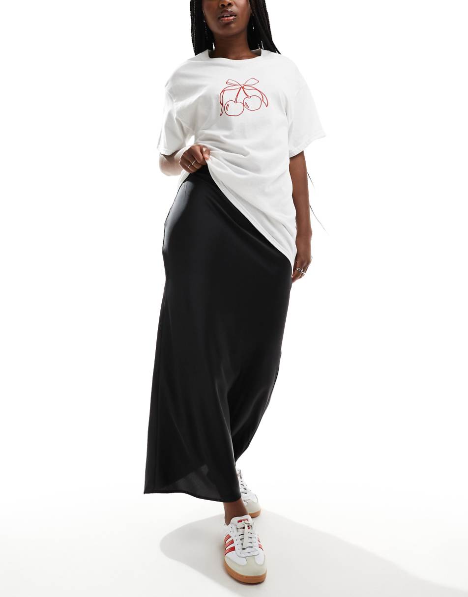 ASOS DESIGN satin bias maxi skirt in black