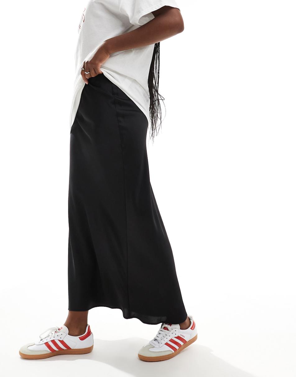 ASOS DESIGN satin bias maxi skirt in black